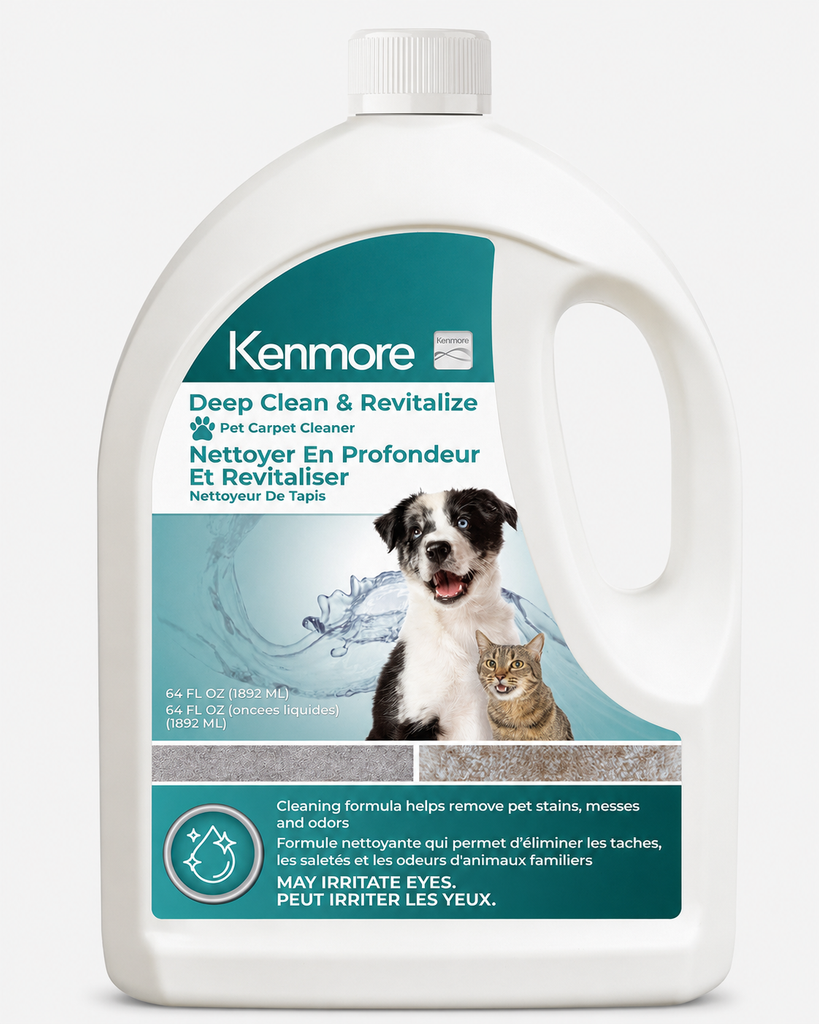 Kenmore Deep Clean & Revitalize Pet Carpet Cleaner solution for pet stains, messes, and odors.