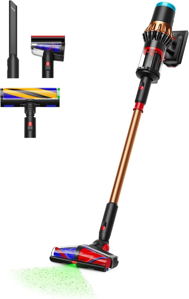 Dyson V16 Piston Animal cordless vacuum with dual-cone anti-tangle cleaner head and large dust bin.