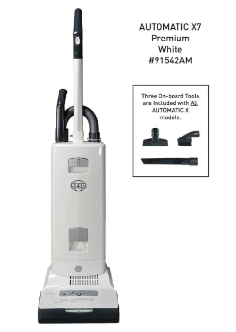 SEBO AUTOMATIC X7 Premium upright vacuum for high-pile carpet and deep-pile rug cleaning.