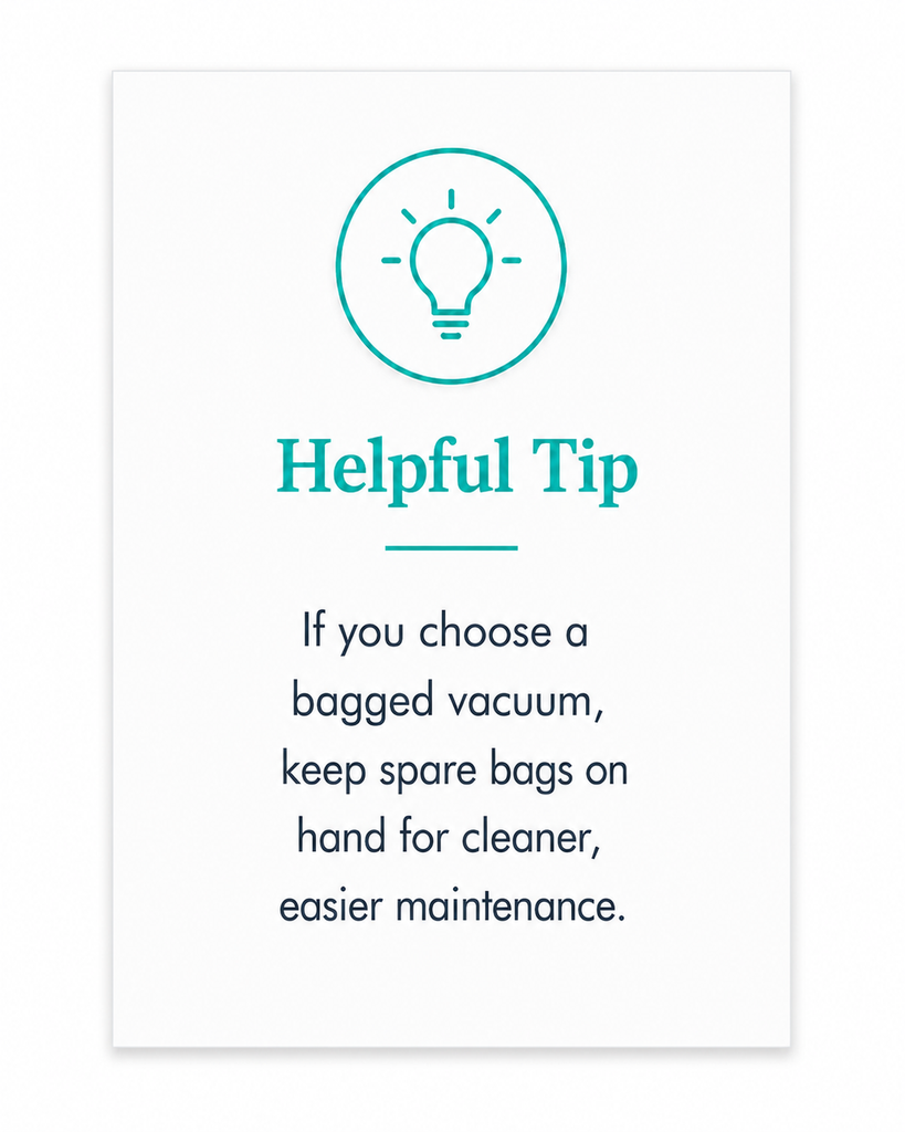Tip to keep spare vacuum bags on hand for easier maintenance.