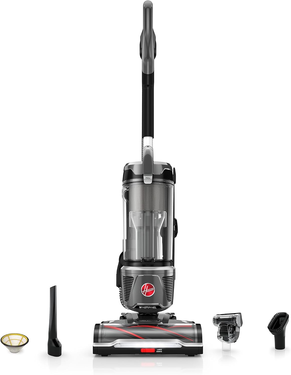 Hoover WindTunnel Tangle Guard UH77100V upright vacuum for budget upright cleaning under $200.