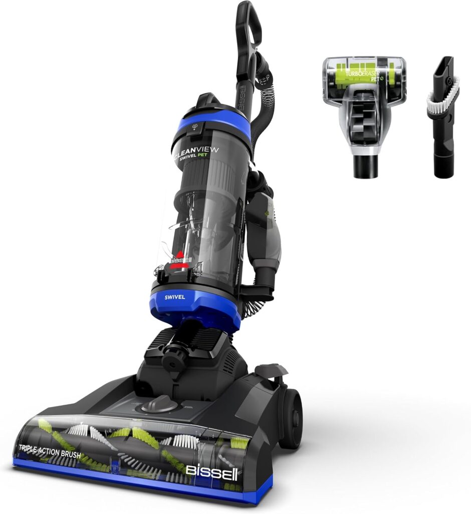 BISSELL CleanView Swivel Pet Reach 3198A upright vacuum for edge and baseboard cleaning.