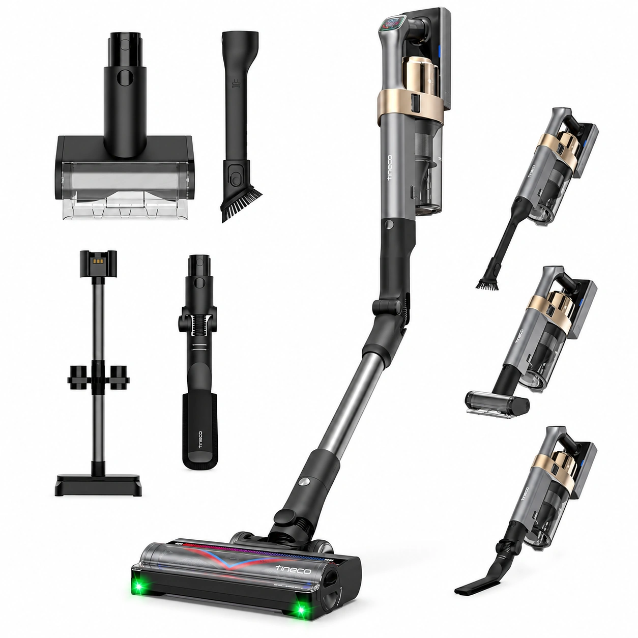 Tineco PURE ONE A90S cordless vacuum with included cleaning tools and attachments
