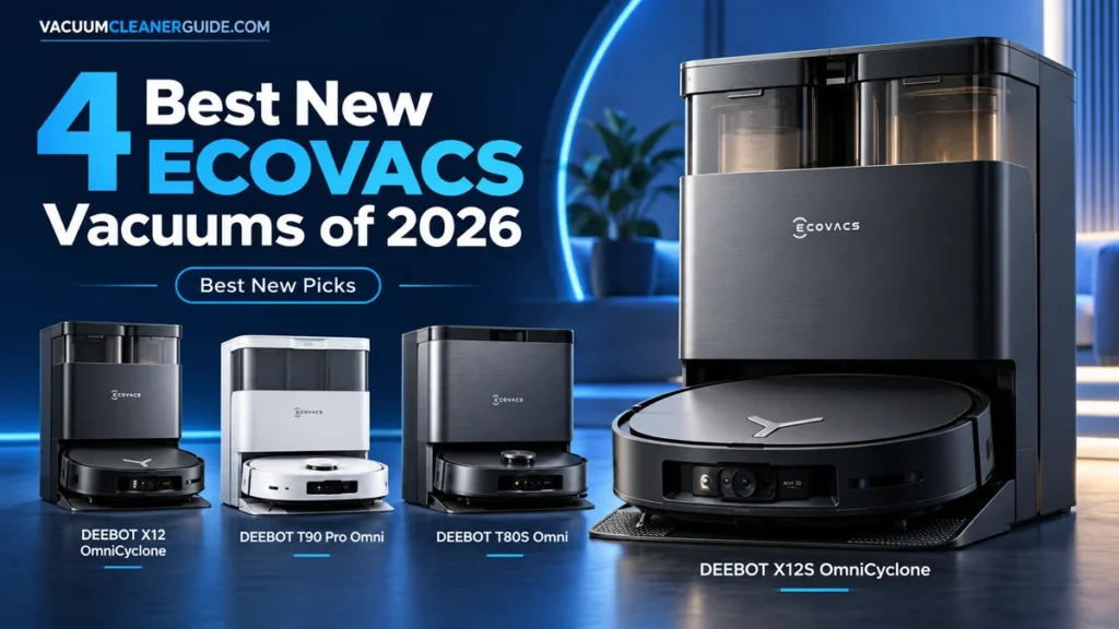 Four best new ECOVACS vacuums of 2026 including DEEBOT X12S OmniCyclone, X12 OmniCyclone, T90 Pro Omni, and T80S Omni
